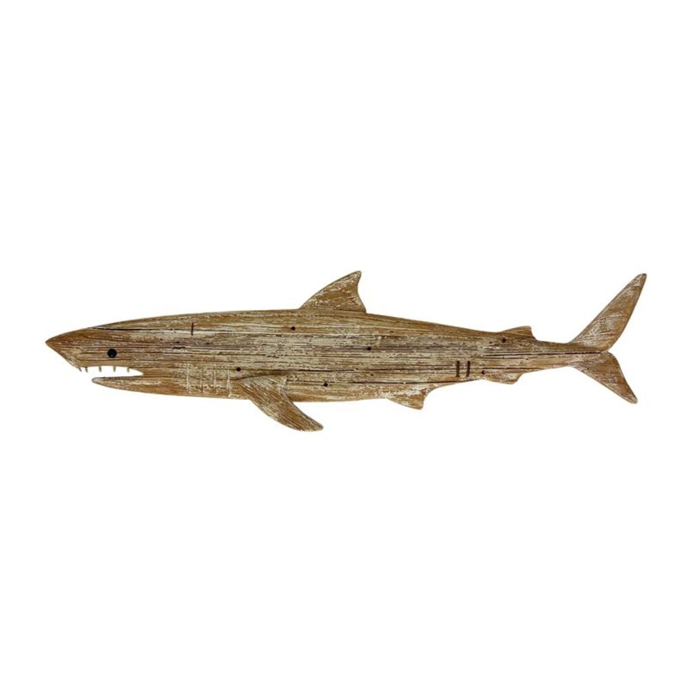 Things2die4 Rustic Wood Shark Wall Decor 31 Inch Long Coastal Wall Art